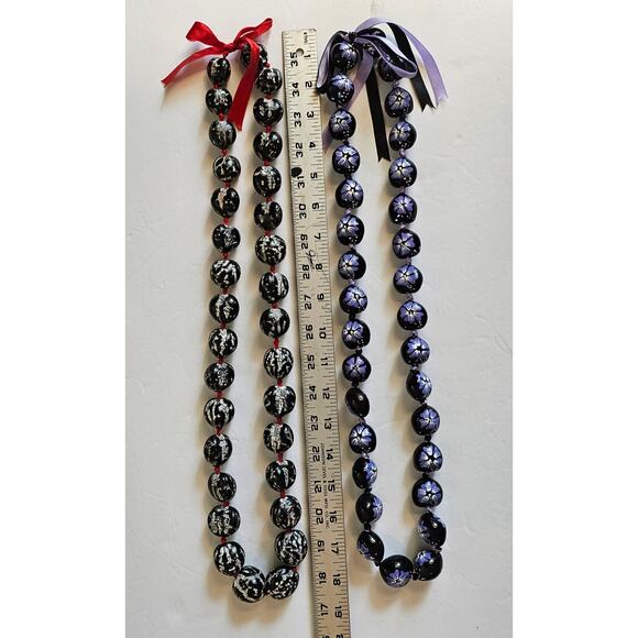 Hawaiian Kukui Nut Lei Necklace Flower Red Purple Aloha Luau Gift Bundle Lot - Picture 2 of 5